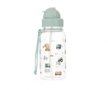 Botella de plástico con pajita camiones