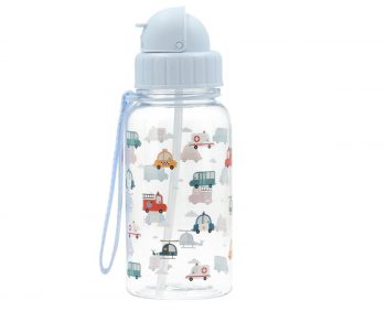 Botella con pajita coches