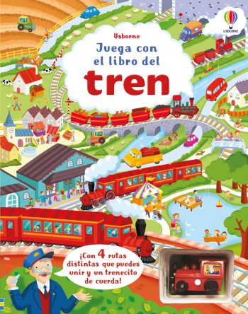 Libro infantil del tren con tren de cuerda y páginas ilustradas