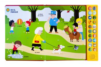 libro con sonidos infantil COMBEL para aprender primeras palabras con animales y vehículos