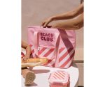 Pack playa rosa Monnëka stripes con bolso manta y tupper bento