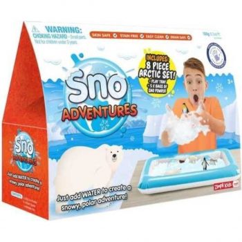 Bandeja sensorial de nieve Zimpli Kids para niños. Juego sensorial con nieve artificial y temática ártica. Diversión y aprendizaje.