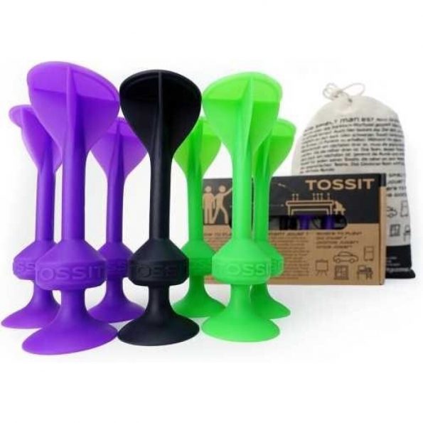 juego dardos silicona Tossit verde fluor y morado con ventosa para niños