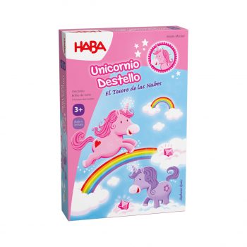 juego de mesa infantil unicornio destello haba con tablero y cristales de colores