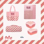 Pack playa rosa Monnëka stripes con bolso manta y tupper bento