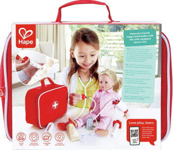 Maletín de médico Hape abierto con accesorios