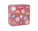 Juego de memoria infantil Memory Circus de Monnëka en lata rosa ilustrada con animales del circo.