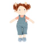 Muñeca de tela Pequeña Sophia de Monnëka con coletas y peto azul