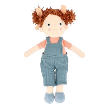 Muñeca de tela Pequeña Sophia de Monnëka con coletas y peto azul