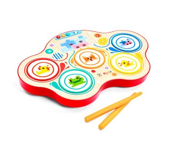 Tambor interactivo Dynamic Pixel Drum de Hape con cinco zonas de percusión, luces y dos baquetas