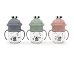 Vasos de aprendizaje 360º Frog Cup de Noui Noui en azul, verde y rosa, con asas y capacidad de 200 ml.
